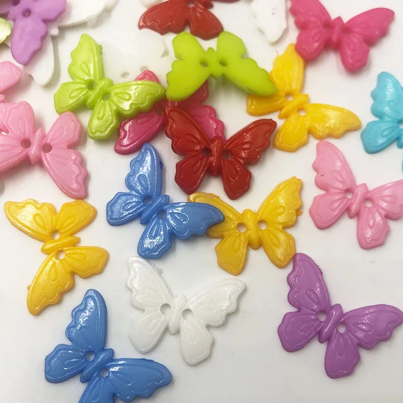 50/100pcs Wholesale Mixed Color butterfly Shape 2 Hole PLASTIC Button Fit Sewing Scrapbooking Apparel Sewing PT108