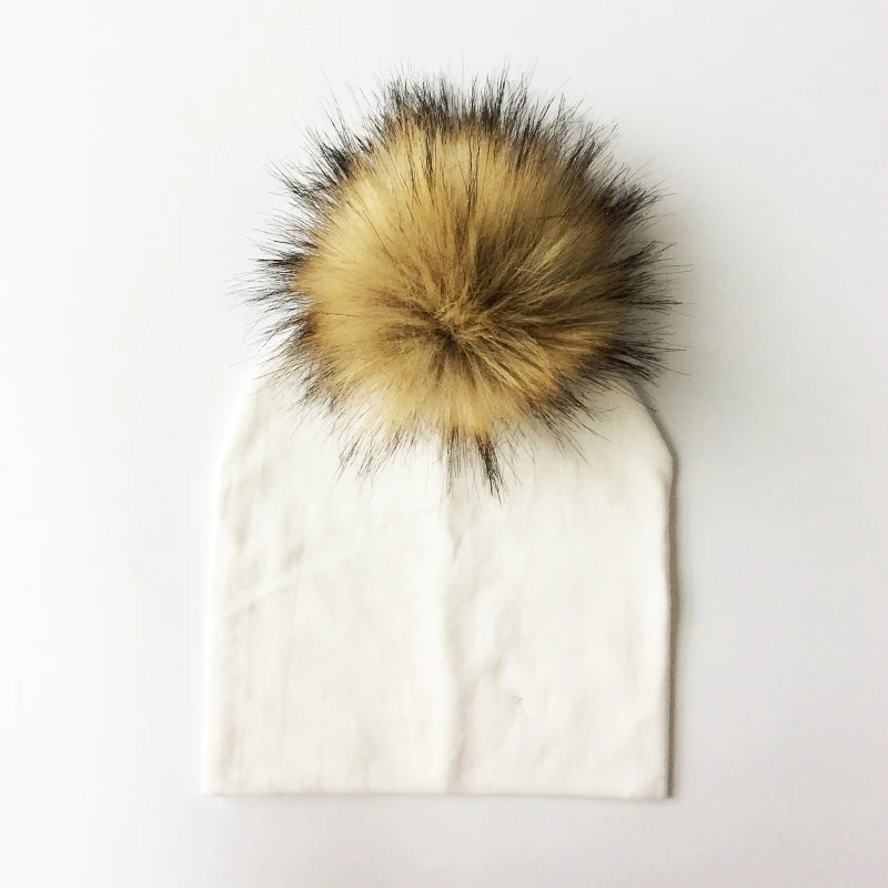 Autumn Winter Boy Girl Artificial Pompom Cotton Baby Hat Kids Caps With Pompon Newborn Photo Props Bonnet