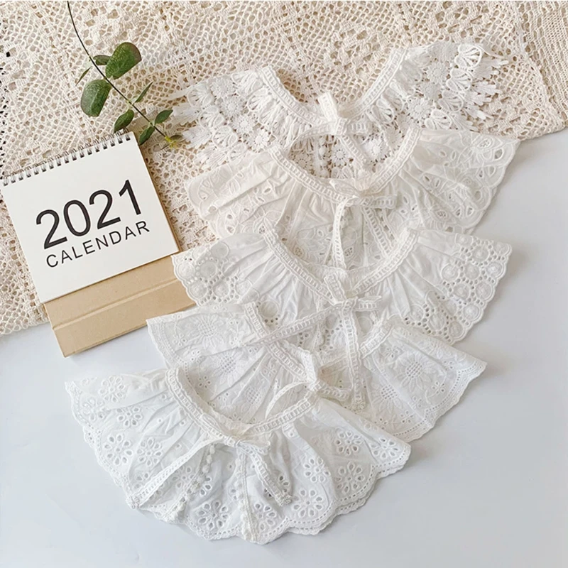 Korean Style Toddler Kids Lace Floral Bibs Cute Hollow Out False Collar Children Clothes Accessiory Pure Color Baby Girls Cotton