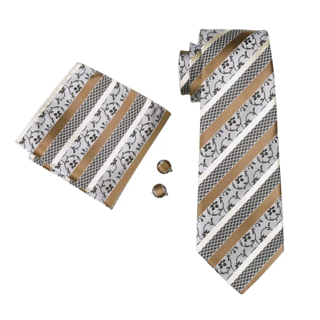 DiBanGu Designer Mens Necktie Striped Floral Paisley Silk Tie Pocket Square Cufflinks Neck Tie Ring Set Suit Wedding Business