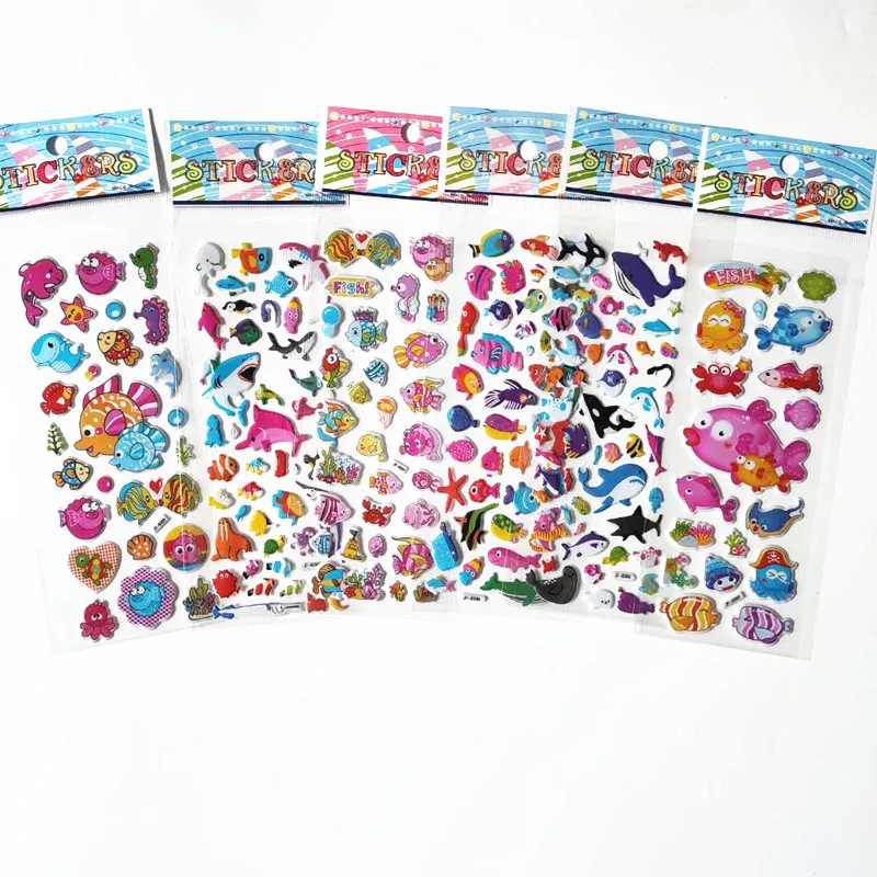 6pcs Cartoon Zoo Animal Kids Bubble Sticker 3D Puffy Bulk Pets Fish Dinosaur Scrapbooking Stickers for Girl Boy Birthday Gift