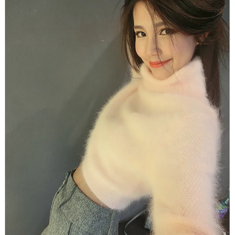 Long hair short autumn and winter Hippo hair bottomed sweater top fashion mink cashmere turtleneck