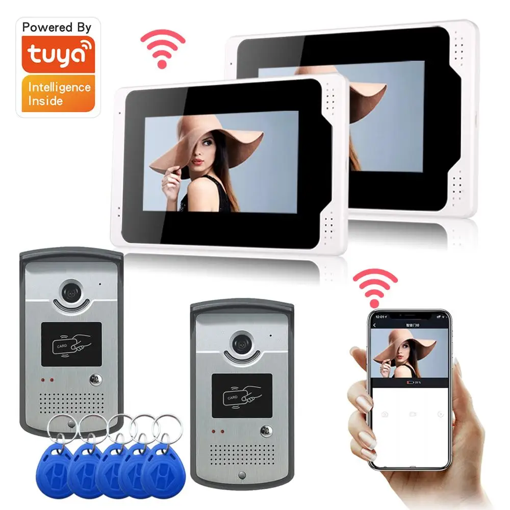 

RFID Access Control Video Intercom 7 Inch 1080P Monitor Tuya APP Wifi Wireless Video Door Phone Doorbell Camera Intercom System