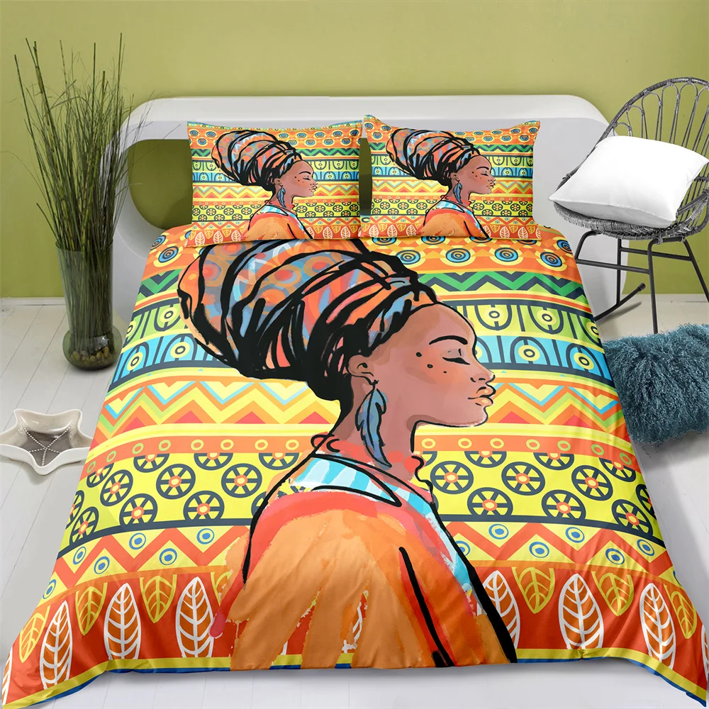 

3D Printing African Girl Style Quilt Cover with Pillowcase Bedroom Decoration Queen Size Bedding Bedroom Set King Size Bed