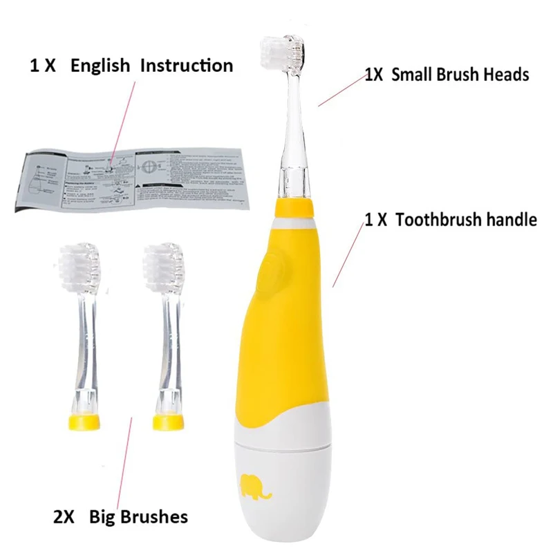 Seago kids sonic escova de dentes elétrica alimentado por bateria com led temporizador luz substituição cabeças da escova