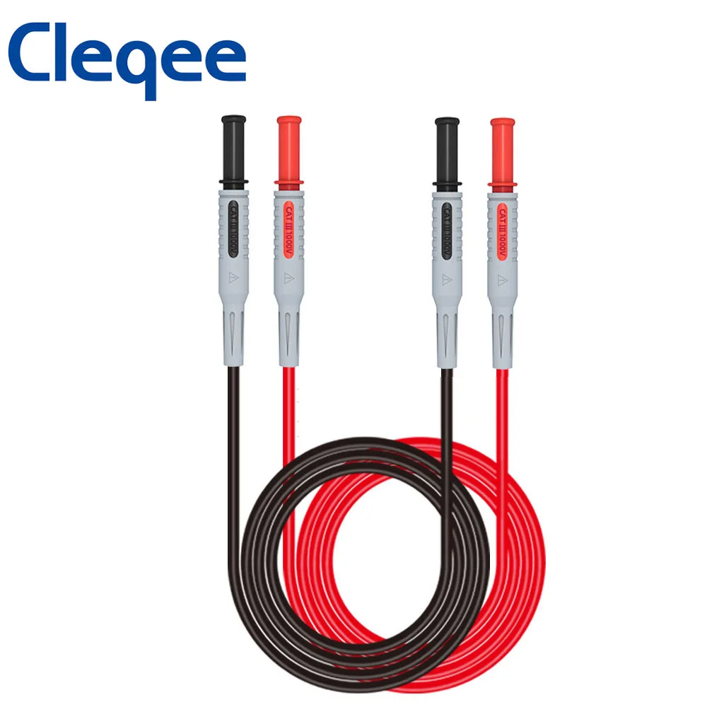 Cleqee P1032 4mm Cabo de teste de plugue banana Cabo de teste de plugue banana de ponta dupla 1000V 15A 1M para testes de multímetro
