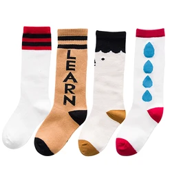 Boy Girl Cotton Socks Children Baby Infant Fashion Cartoon Stripes Dots Smiling Face Knee High Socks For 1-5T Kids Gifts CN