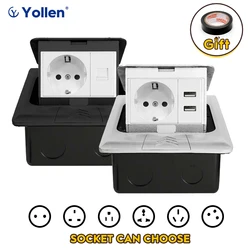 Metal Panel EUR/French/IL/UK/US/Universal Standard Pop Up Floor Socket USB Network Table Desk Wall Install Kitchen Workshop Slow