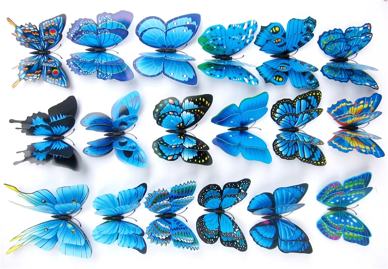 Creative 3D Blue Colored Dual Wing Butterfly Wall Sticker For Sofa Decoration TV Background Wall Home Decor