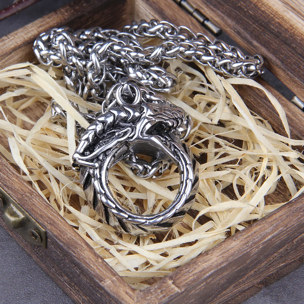 Dropshipping Stainless steel Punk Style Stainless Steel Huge Ouroboros Snake Chain Pendant Necklace for Men Male Fashion Jewelry