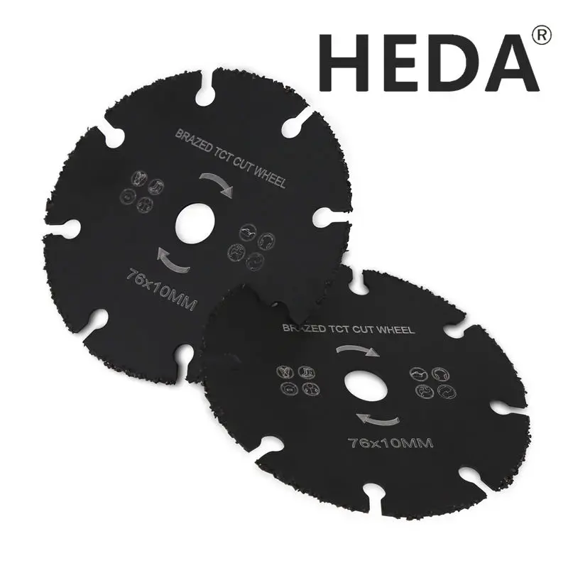 HEDA 76mm×10mm Vacuum Brazed Tungsten Carbide Circular Saw Blade Wood Cutting Disc Multitool For Angle Grinder Woodwork