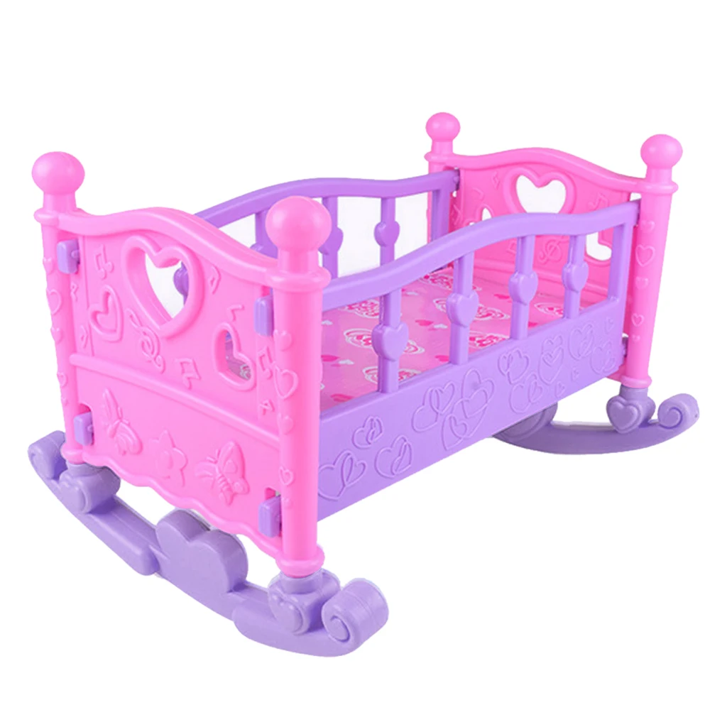 1pc Baby Doll Rocking Bed Toy Crib Infant Carriage Girls Gift For Role Play