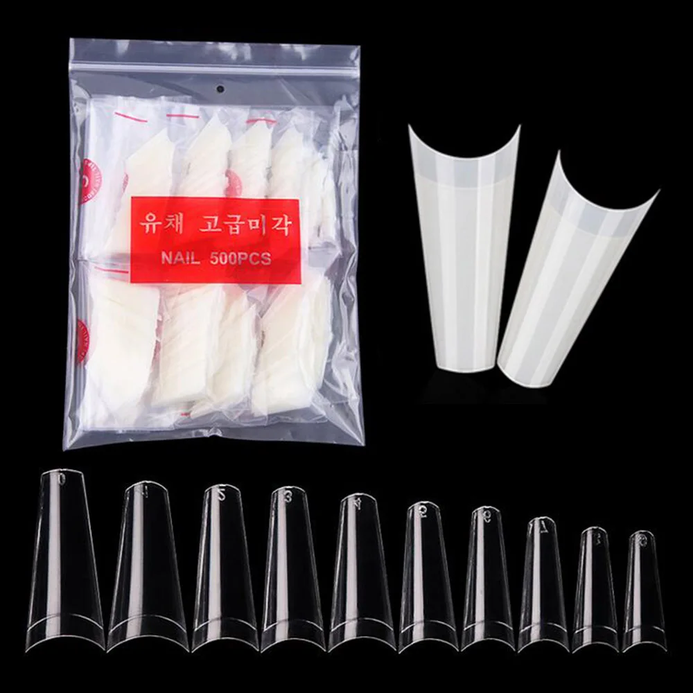 500pcs/Bag 10 Sizes Ballerina Nail Tips French Coffin Fake Nails Half Cover Nails Clear/Natural Flat Shape Nails False Nails #TD