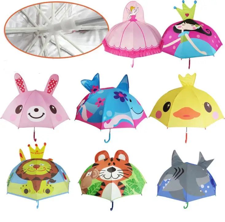 Kids Cartoon Sunny Rainy Umbrellas Animals Frog Tiger Penguin Print Polyester Umbrella Hanging Long-handle Umbrella Gifts SN679