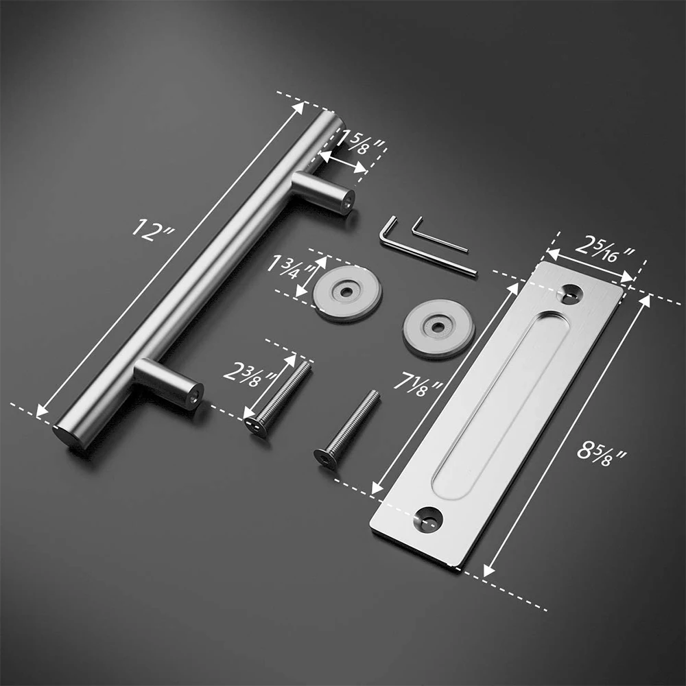 Maçaneta da porta do celeiro de 12 '', conjunto de maçaneta embutida, hardware de aço carbono/aço inoxidável para porta interna de madeira deslizante