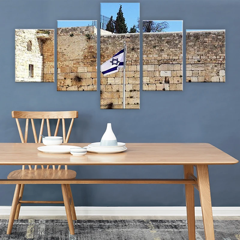

No Framed Canvas 5Pcs Jerusalem Israel’s Flag Pictures Wall Art Posters Home Decor Accessories Living Room Decoration Paintings