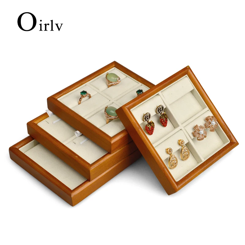 Oirlv Beige&Dark Gray Solid Wood Jewelry Display Tray Ring Necklace Earring Bracelet Organizer for Shop Cabinet Exhibition