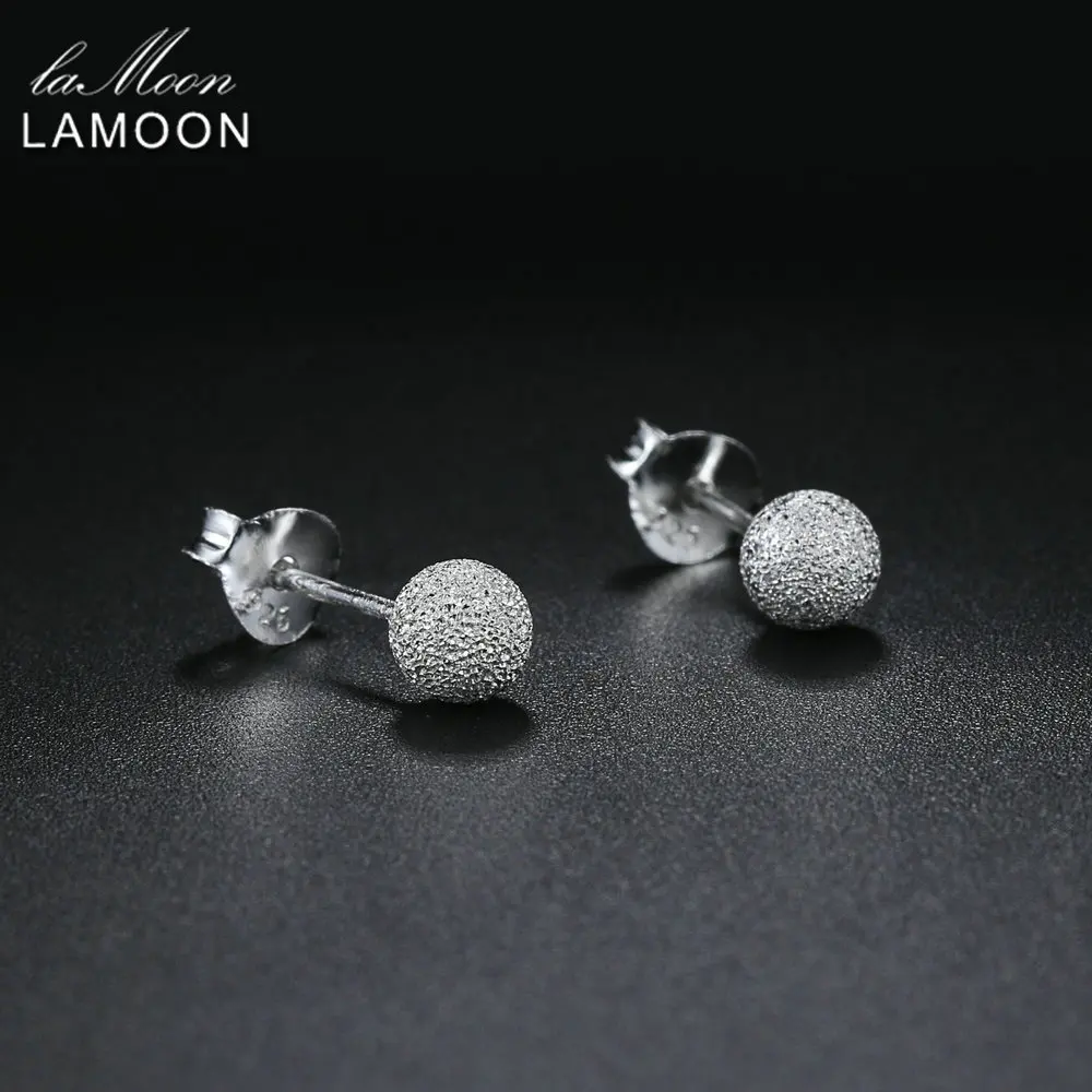 LAMOON 2018 New Ball Shaped 100% Real 925 Sterling Silver Stud Earrings  Fine Jewelry For Women Girl Gift LMEY233 LMEY234 LM235