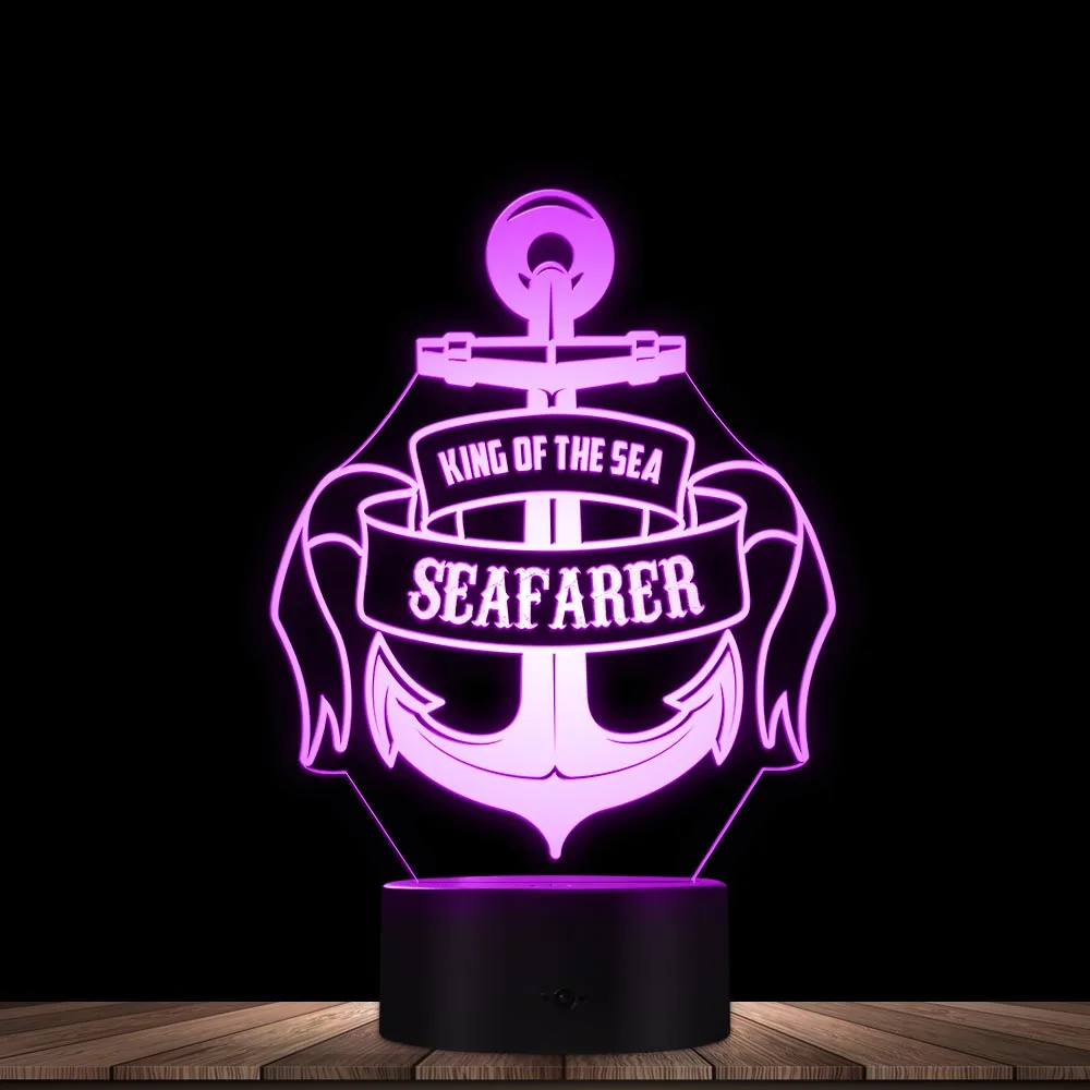 

King Of The Sea LED Illuminated Visual Desk Lamp Seafarer Sailing Anchor Icon 3D Hologram Illusion Night Light Multi-Color Decor