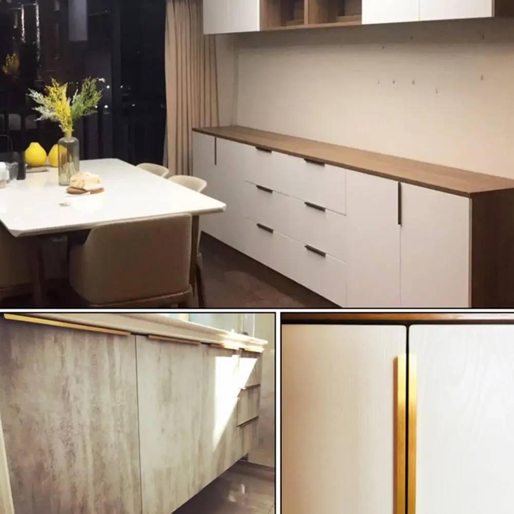 New Novelty Gold/Champagne Hidden Cabinet Pulls Furniture Handles Kitchen Door Handle Copper Drawer Pull Knobs Cupboard Handle
