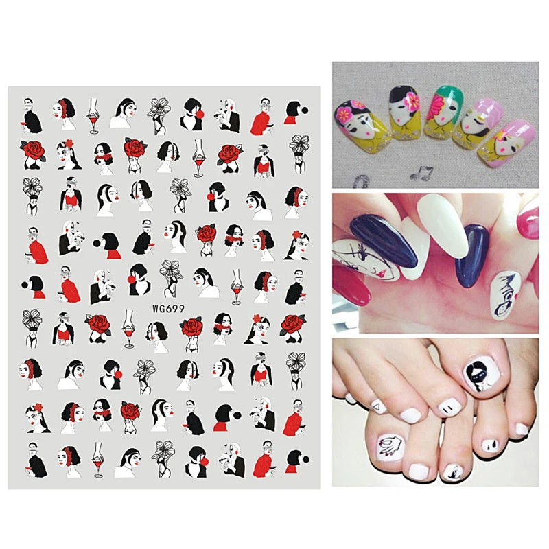 

10PCS 3D Adhesive Abstract Characters Flowers Leaves Nail Stickers Letter Nail Decoration Applique Nail Art Supplies Slider WG