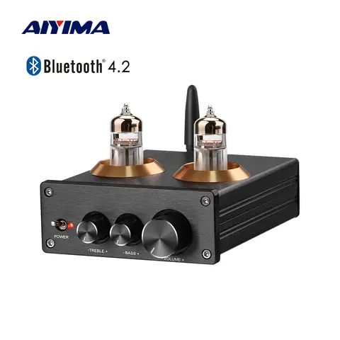 AIYIMA 스테레오 버퍼 6J5 업그레이드 6J1 블루투스 4.2 튜브 프리앰프, 하이파이 앰프, 트레블 베이스 톤 조정
