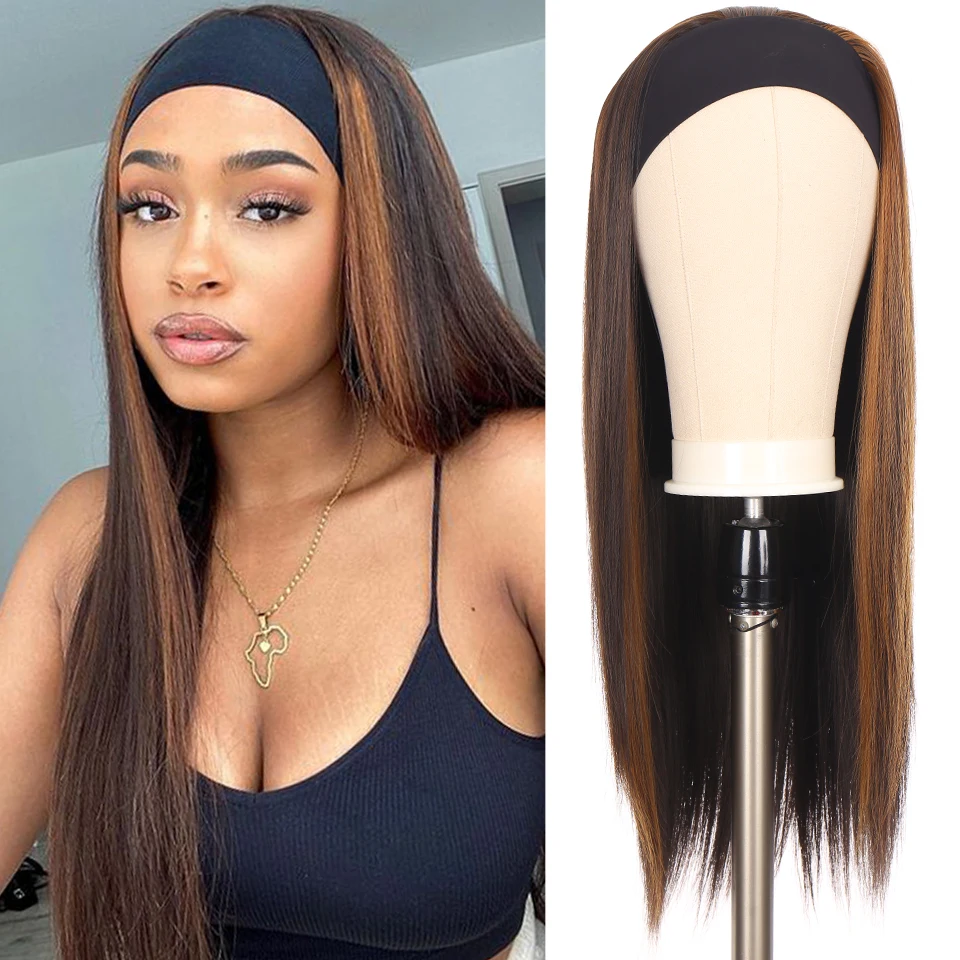 

HOUYAN Silk Scarf Long Straight Hair Synthetic Wig Hair Band Wig African Kinky Black Women Wig Headband Synthetic Wig Ladies Wig