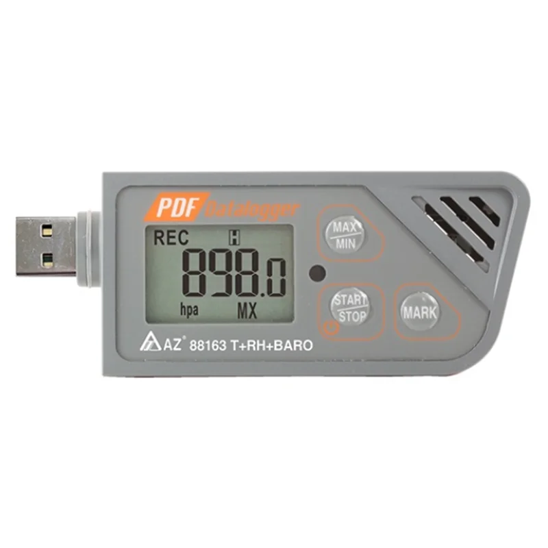 AZ 88163 Temp. RH Baro. USB Data Logger USB Logger, Plug & Play, Temp. + %RH + Barometric Pressure,EN12830 and RoHS Compliance.