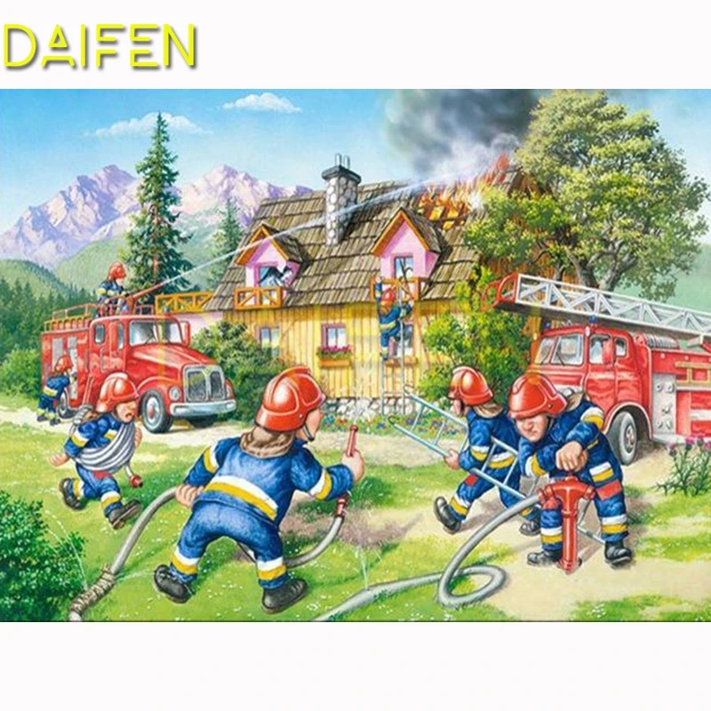 DIY Diamond painting Cross stitch Full Round Diamond mosaic Cartoon fireman fire Full Square Diamond embroidery Cartoon fireman