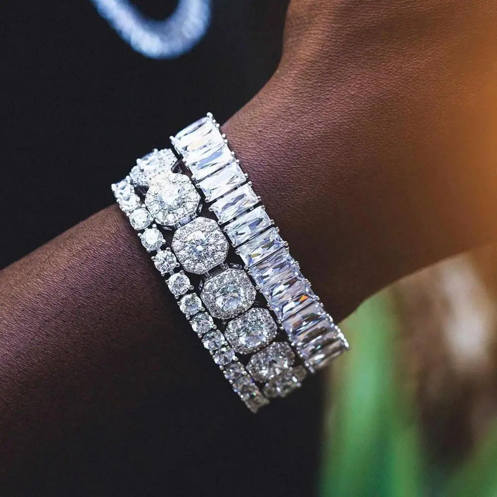 New 5A cubic zirconia iced out bling hip hop men jewelry full ice CZ cluster tennis necklace bracelet set hiphop jewelry