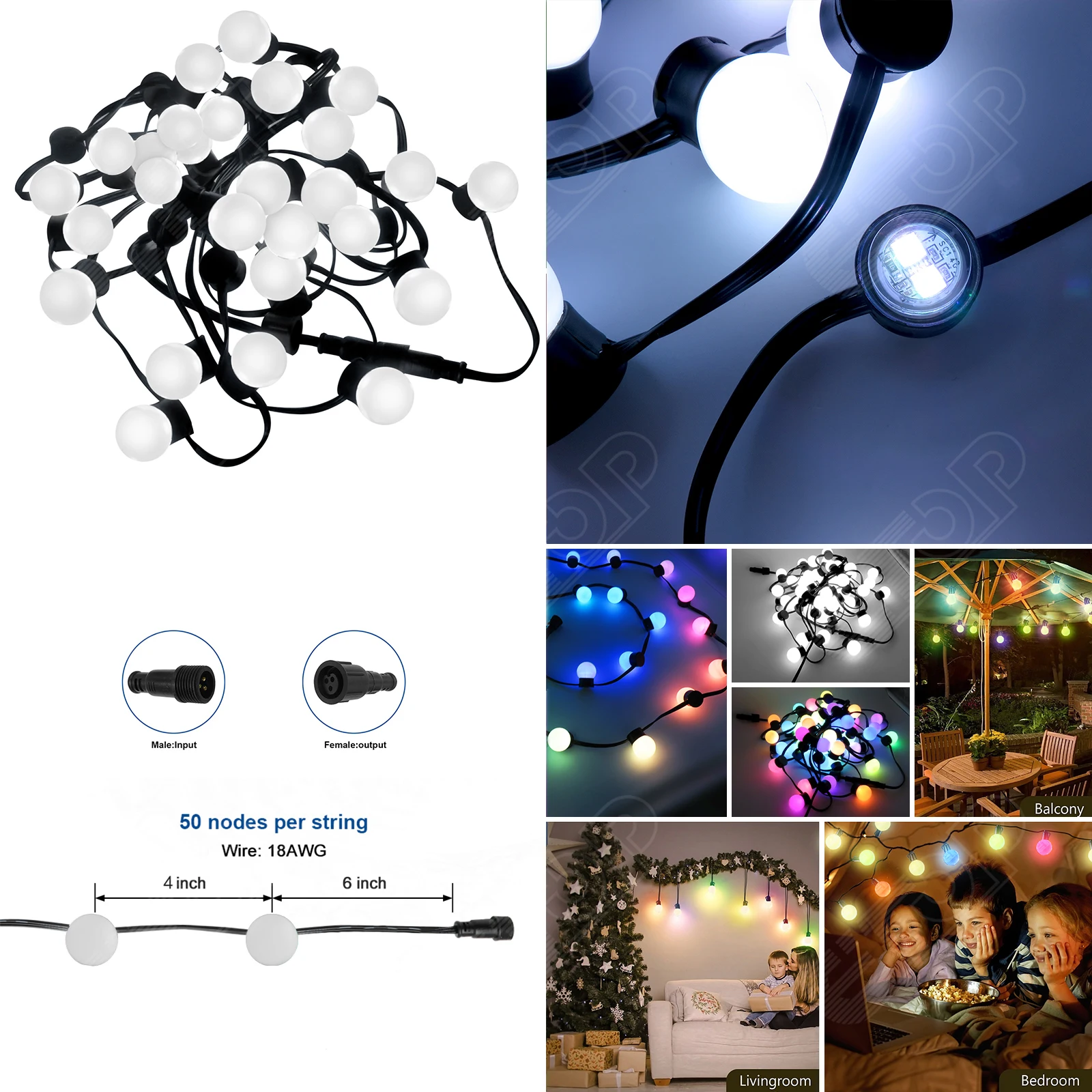 Imagem -03 - Nós Endereçáveis Lâmpadas de Pixel Inteligentes Rgb G30 Base Plana Global Leds Bola Luzes para Decoração ao ar Livre 50