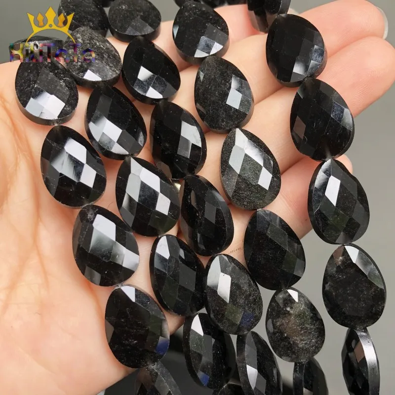 

13*18mm Natural Faceted Stone Beads Water Drop Shaped Black Agates Beads For Jewelry Making DIY Bracelet Ear Studs Accessories