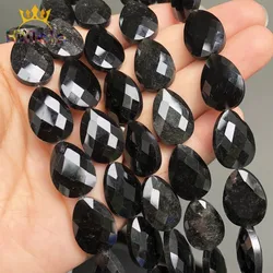 13*18mm Natural Faceted Stone Beads Water Drop Shaped Black Agates Beads For Jewelry Making DIY Bracelet Ear Studs Accessories