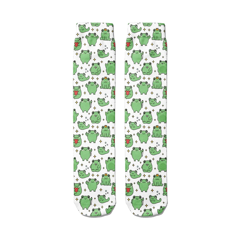 Fashion Cartoon Frog Cotton Socks For Women Unisex Autumn Spring Harajuku Cotton Socks Casual Frog Print High Ankle Feamle Socks