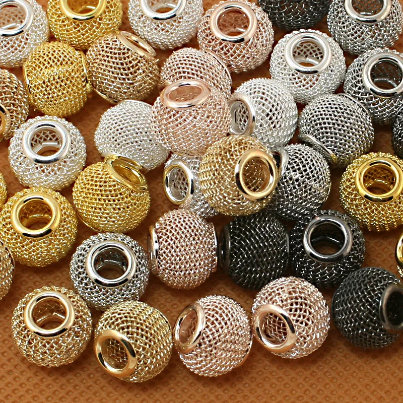 20pcs Round Ball 10x12mm Mesh Net Spacer Metal Beads big hole for DIY European charms Bracelet Jewerlry findings