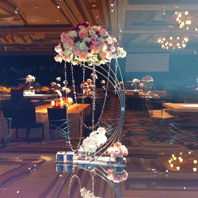 

10p gold tall metal flower stand for wedding centerpieces Decoration Tall Road Lead Wedding CenterpieceTables Flower holder 1167
