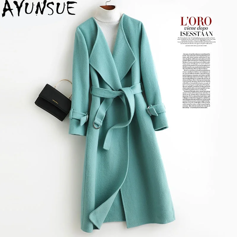 

AYUNSUE Spring Elegant Real Double-sided Woolen Coat Female Autumn 2021 Long Korean Wool Jackets Women Jaqueta Feminina Gxy559