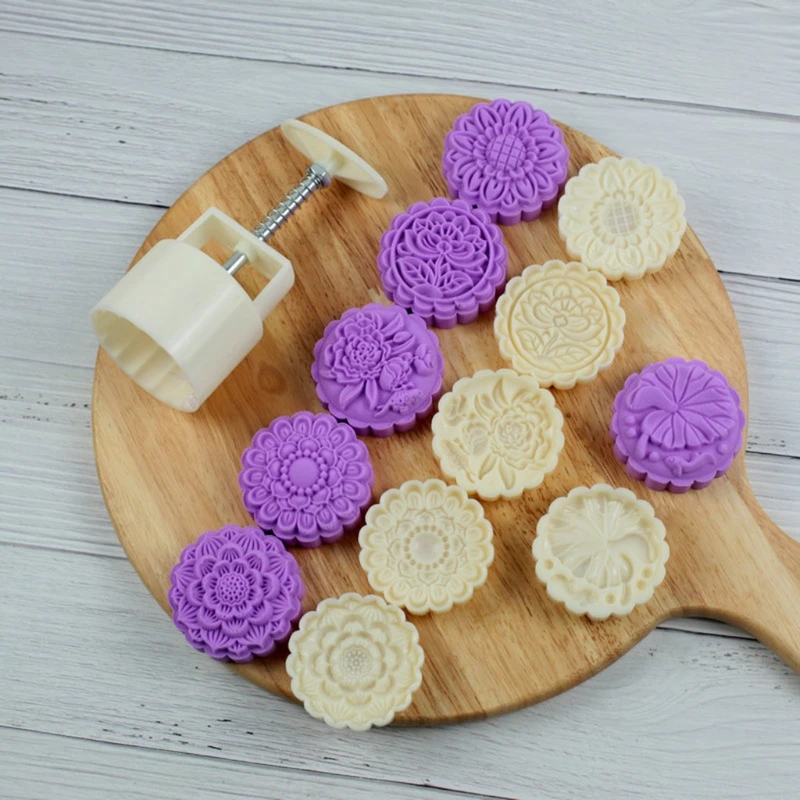 Plastic Mooncake Mold 100g 3D Flower Stamp Cookie Cutter Cake Mold Hand Pressure XX9B