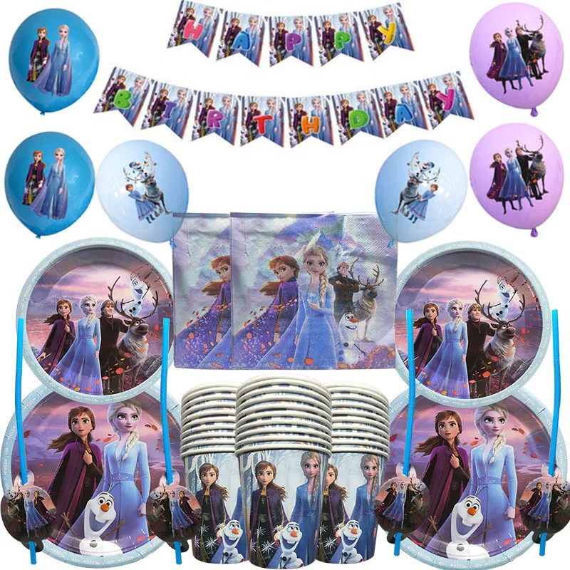 

93pc-set frozen Elsa Anna Baby Bath Birthday Party Cutlery Kids Party Decoration Cup Plate Banner Party Supplies Dinner sets