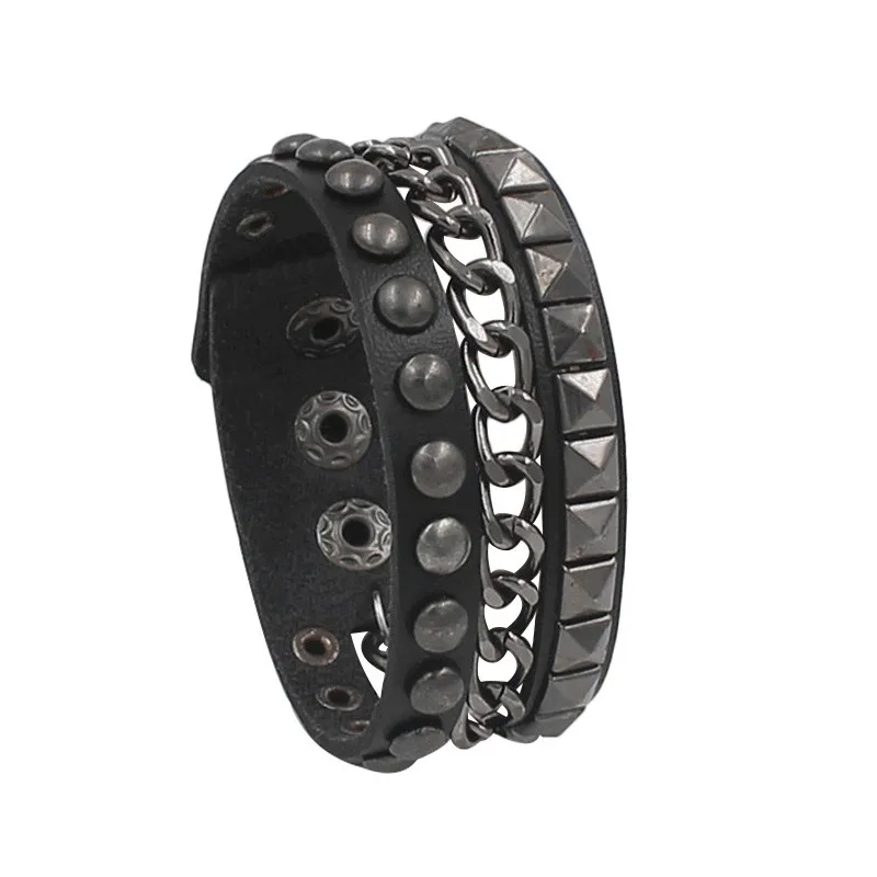 2020 New Leather Rock Spikes Rivet Chains Gothic Wide Cuff Leather Bracelet Bangle Fashion Men Bracelets mens jewellery