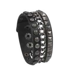 Pulsera de cuero con remaches para hombre, brazalete ancho gótico con cadenas de púas de roca, joyería de moda, 2020