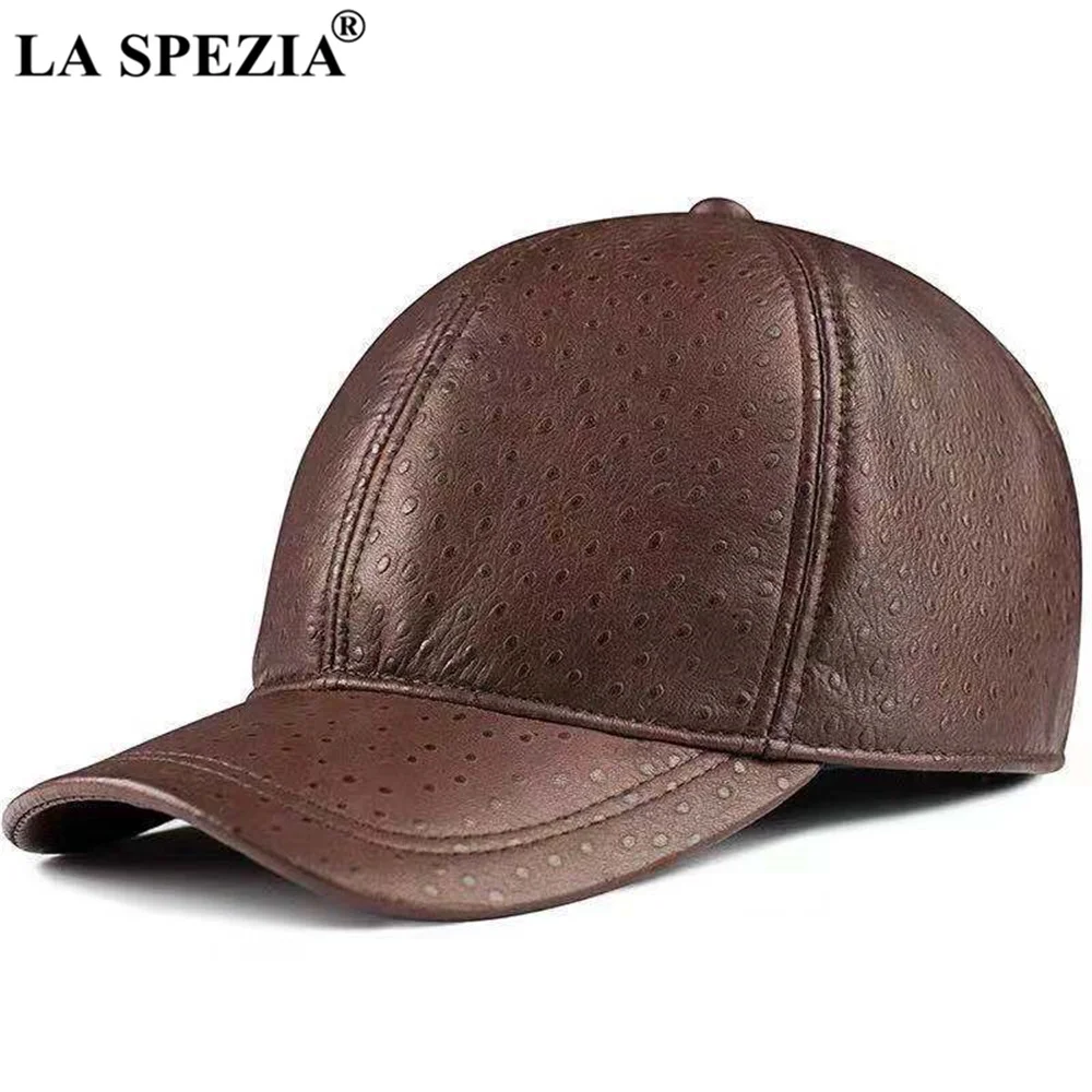 LA SPEZIA Baseball Cap Sheepskin Genuine Leather Hats for Men Brown Black High Quality Real Leather Mens Brand Winter Hat