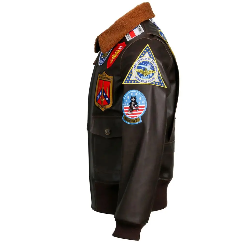 Top Gun: Maverick Aviator Pilot PU Leather Jacket Men\'s Brown Winter Jacket Air Force Collar Coat Halloween Cosplay Outfits