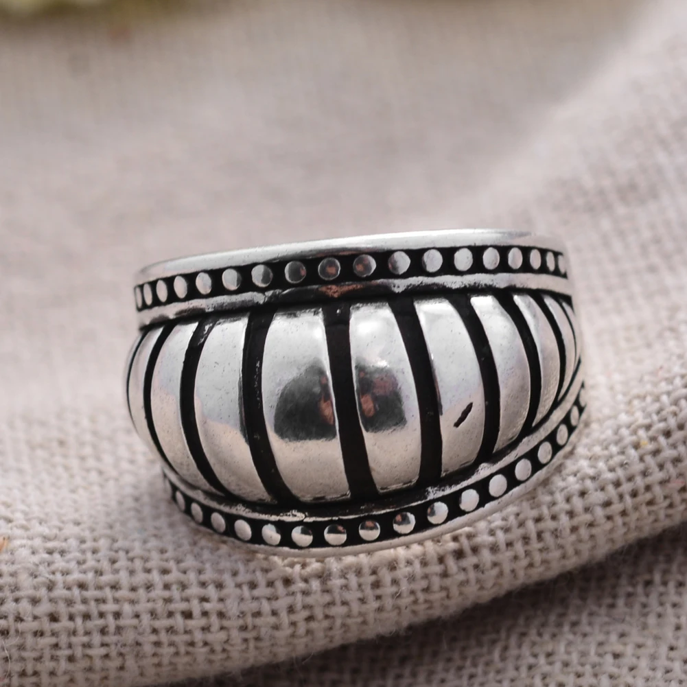 Elegant Hot Sell Stripe Design Thai Silver Ladies Ring Original Jewelry For Women Birthday Gift No Fade