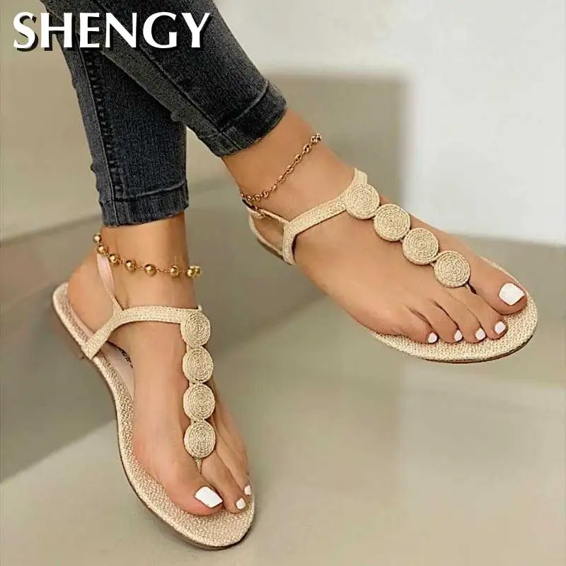 2020 Summer Gladiator Women Flat Sandals Open Toe Casual Beach Ladies Shoes Bohemian Buckle Strap Roman Sandals Flip Flops