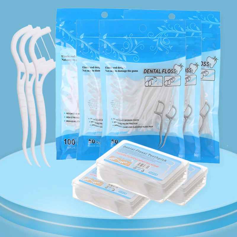 Hilo Dental de 50/100 piezas, palillos de dientes, limpieza de dientes, cepillo Interdental, selección de hilo Dental, cuidado de la higiene bucal