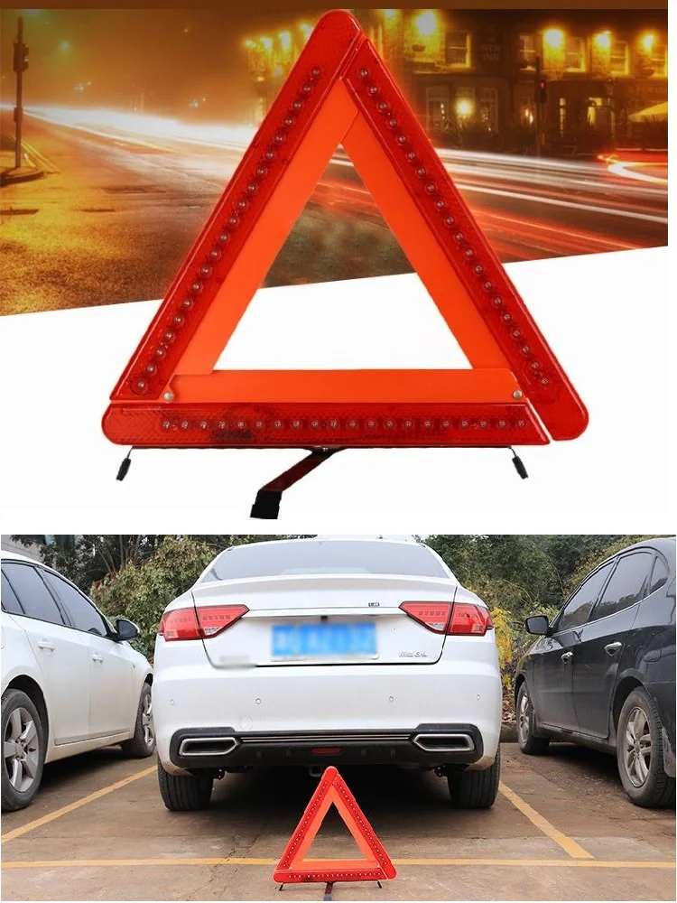 Triángulo de advertencia LED plegable, alarma de seguridad de emergencia, parada de peligro, señal de tráfico roja, trípode para vehículo