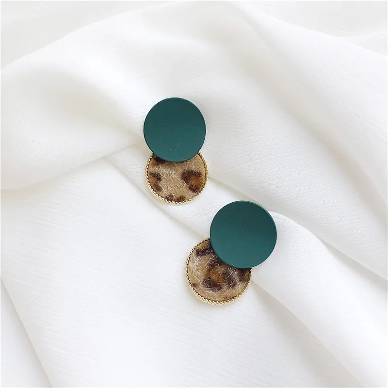 girl leopard earrings all-match contrast color plush eardrops stitching frosted circle geometric earring wholesale