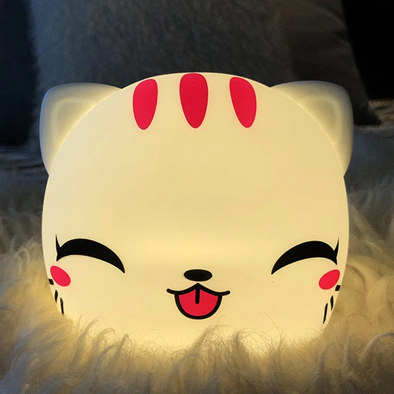 

Children's Gift LED Colorful Cat Silicone Night Light USB Charging Pat Bedroom Bedside With Sleeping Decorative Atmosphere Ligh