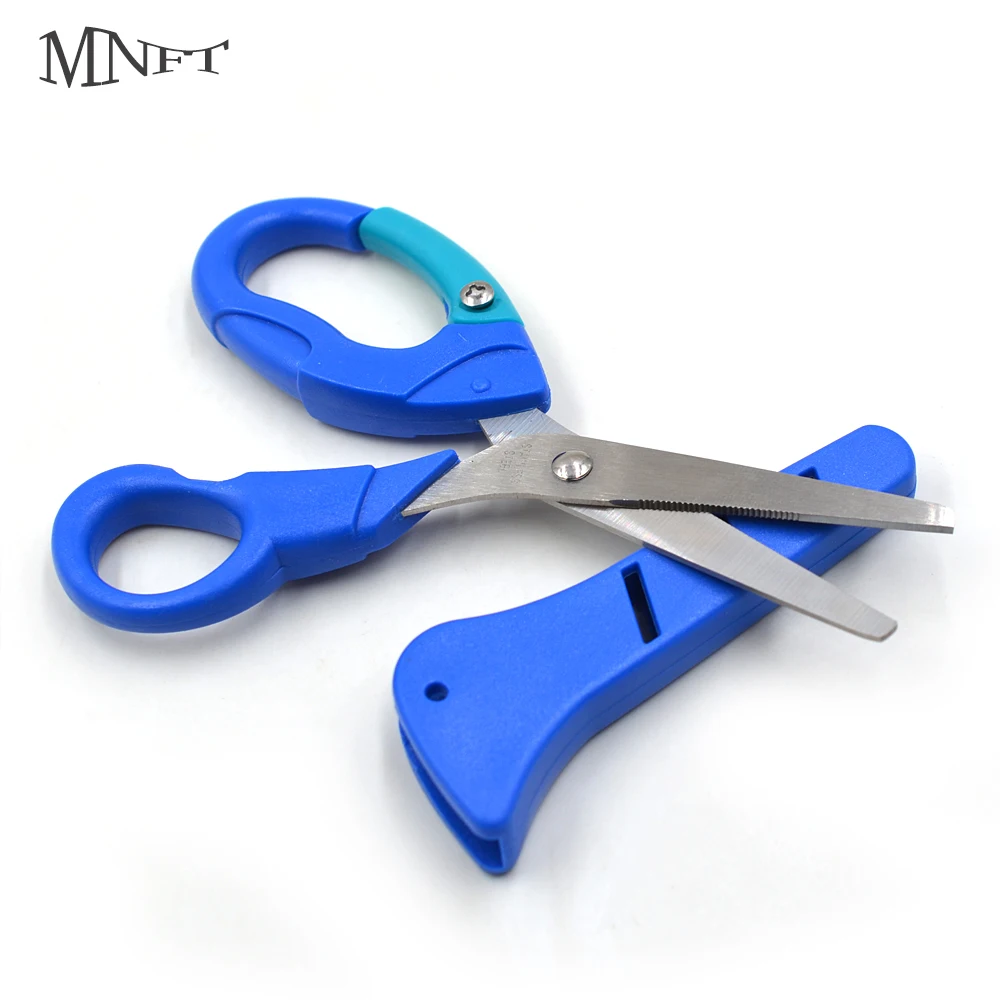 MNFT 1Pcs NEW Fishing Pliers Snips Braid Line Anti-Slip Serrated Edge Scissors with Plastic Belt Case Sheath Kit